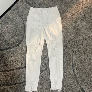 white tie drawstring ripped jeans